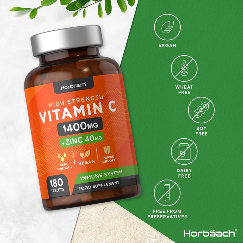 Vitamin C and Zinc | 180 Vegan Tablets | High