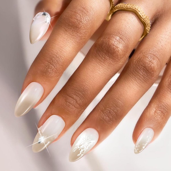 Swooflia Short Almond Press On Nails Ombre French Tip –