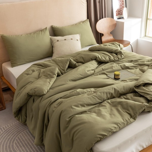 ROSGONIA King Size Comforter Set Olive Green, 3pcs (1 Boho