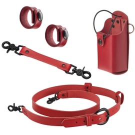 Shield Red Leather Firefighter Bundle - Anti-Sway Radio Strap/Belt Holder with Black Rivets