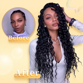 Deep Faux Locs Crochet Hair Goddess Locs Crochet Hair Crochet Hair for Women with Curly Ends Deep Wave Crochet Braids Soft Locs Crochet Hair Ombre Brown Color 14 Inch 8 Packs