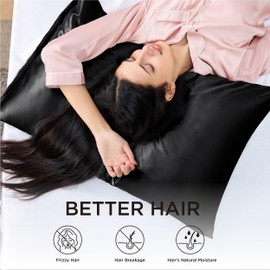 Bedsure Pillow Cases 4 Pack - Similar to Silk Pillowcase, Satin Pillowcase for Hair and Skin with Envelope Closure, Gifts for Women, Queen & Standard Size 50x75 cm, Black