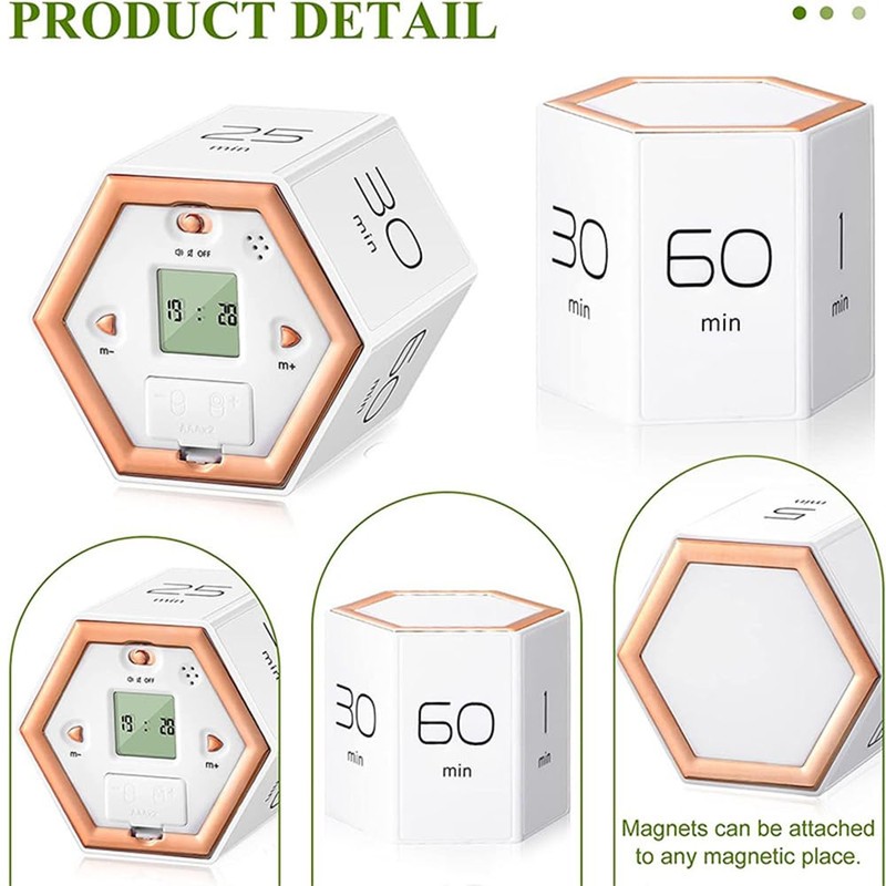 LAPOOH Hexagon Digital Clock Timer Magnetic Cubes Timer Kitchen Hexagon