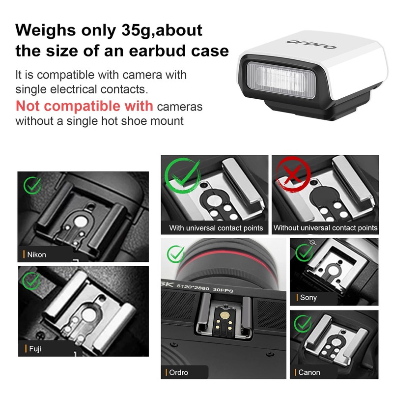 ORDRO FL-10 Mini Camera Flash Camera Flash Speedlite for Fuji/Sony/Nikon/Canon,