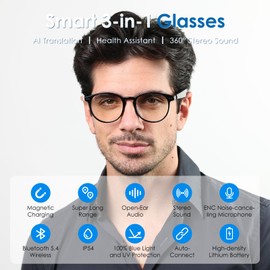 GetD AI Glasses for Men & Women, Smart Glasses Powered by ChatGPT, AI Real-time Translation with 147 Languages, 11H Music Play, Bluetooth Glasses with Anti-Blue Light Lens for Travel, Daily Use