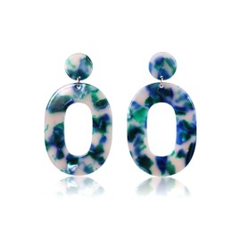 Blue & Green Tortoise Shell Hypoallergenic Large Oval Dangle Earrings | Allergen Safe Earrings, Everyday, Dangle and Drop, Green, Blue, Statement, Lightweight, Acetate, Acrylic, Resin, Gift