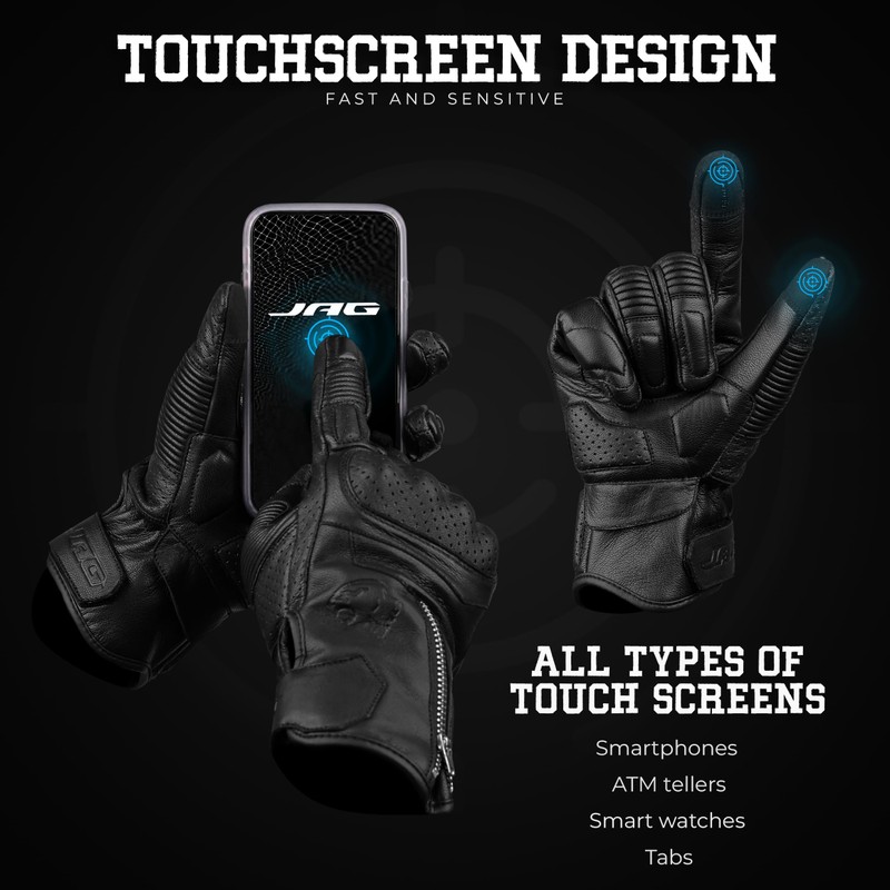 J.A.G. Leather Motorcycle Motorbike Knuckle Protection Powersports Gloves - Motorcycle