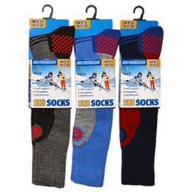 3 Pack Childrens/Boys High Performance Ski Socks With Extra Cushioning, Shin Protection, Assorted Colours, UK: 9-12, EUR: 27-30