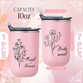 Maxdot 8 Pcs Bridesmaid Proposal Gifts Stainless Steel Cup 10oz Tumbler Bachelorette Party Supplies Bridesmaid Aesthetics Cups Bridal Gift for Engagement Wedding(Pink)