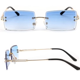 SDINM Blue Sunglasses for Women Men Rimless Rectangle Sun Glasses Shades 90s Frameless Tinted Candy Color Lens