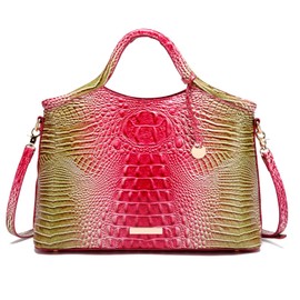 Makcr Joacbv Crocodile Pattern Gradient Top Handle Satchel Large Capacity Tote Bag Casual Versatile Commuter Bag Leather