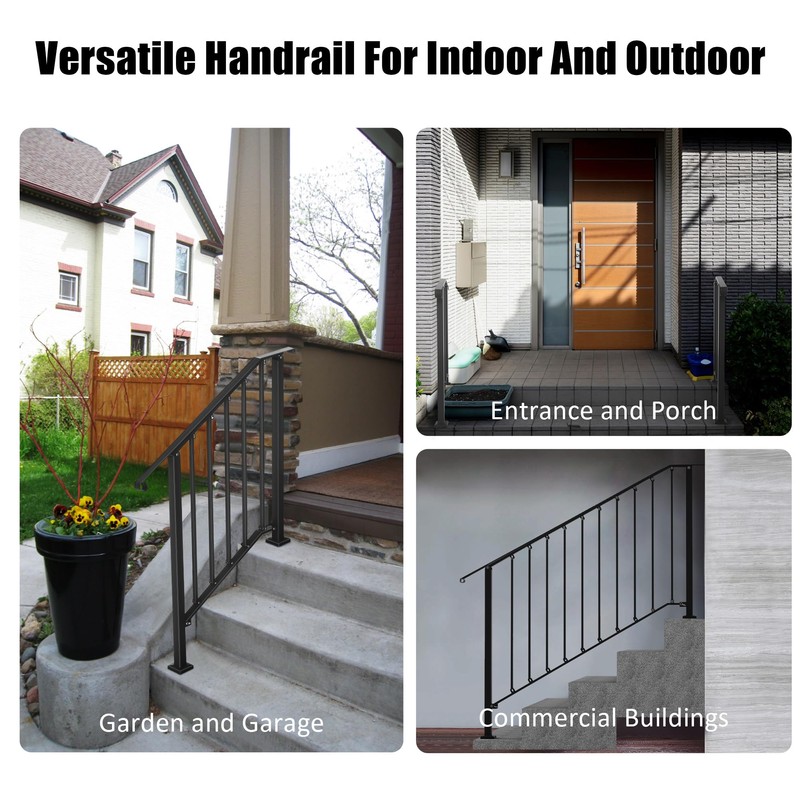 Outdoor Stair Handrails, 2 Steps Black Wrought Iron Railing Kits