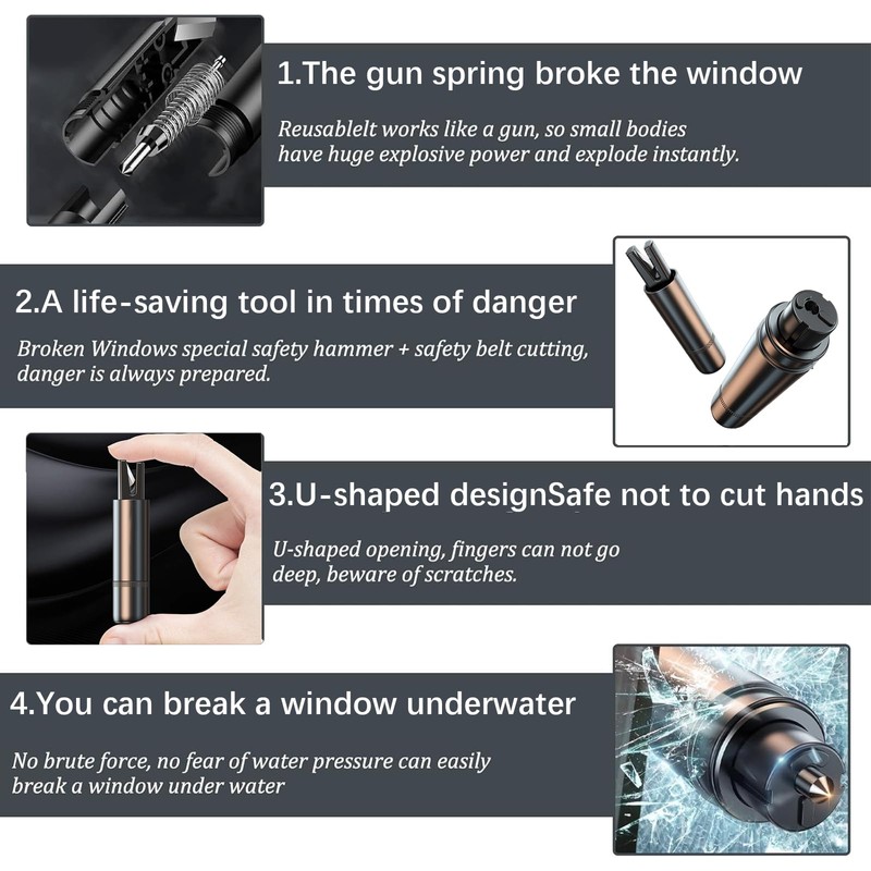 Katyjun 2 Stück Kompakter Tragbarer Nothammer Auto Essentials, Notfallhammer Auto