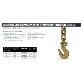Mytee Products 2 Pack 5/16" x 16' Grade 70 Transport Binder Chain - Made in USA with G70 Grab Hooks - Tow Transport Binder Chain - 4,700 Lbs WLL