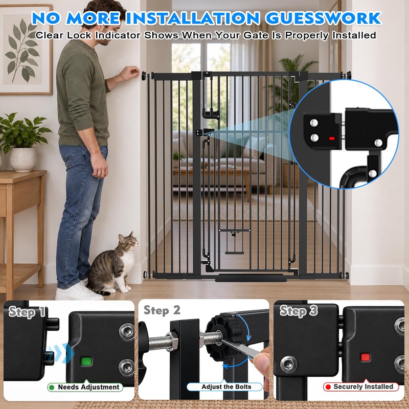 51" Extra Tall Pet Gate with Cat Door, 32-34" Wide
