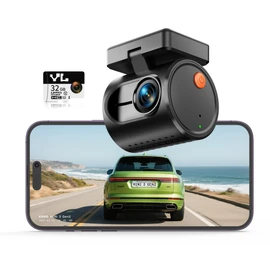 KAWA 2K Tiny Dash Cam, 1296P QHD Mini Car Camera DashCam - Voice Control, G -Sensor, Free 32GB TF Card, Built-in WiFi, APP Control, WDR/3D DNR with Super Night Vision, 24H Parking Mode