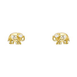 Wellingsale 14K Yellow Gold Polished Elephant Heart Stud Earrings With Screw Back