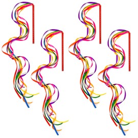 Niuhong Pack of 4 Rainbow Ribbons Stick Dance Bands Swirl Band Skill Baton Rod Swing Band Bar Girls Dance Band Art Dances Streamers Juggling Cloths for Children Rainbow Ribbon Stick