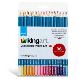 KINGART 313-36 Artist Quality 36 Ct. Watercolor Pencil Set, 36 Unique Highly Pigmented Colors, Pre-Sharpened, Use Wet or Dry for Drawing, Painting & Mixed Media, For Professional to Beginner/Student