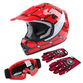 TCT-MOTORPARTS DOT Motorcycle Four Wheeler Riding Racing Helmet Youth Kids Motocross ATV Helmets Offroad Street Dirt Bike Go-Kart BMX MX Full Face Helmet Red Spider Large Size