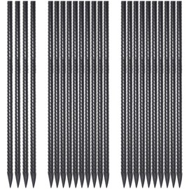 24 Pack Straight Rebar Stakes 24 Inch Metal Stakes for Ground Heavy Duty with Chisel Point End 1/2 Inch Diameter Landscape Timber Spikes for Plant Support, Concrete Form and Fence, Black