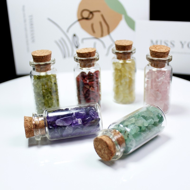 15Pcs Mini Wishing Bottles Chip Stone Set Crystal Tumbled Reiki