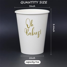 Geloar Oh Babies Twins Disposable Paper Party Cups, 20 Pack 9oz Gold - Baby Shower & Welcome Party Cups