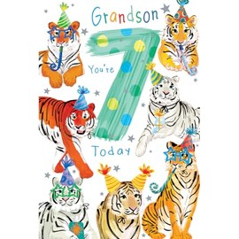 Grandson 7th Birthday Card Age 7 Tigers 9" x 6" Lovely Verse