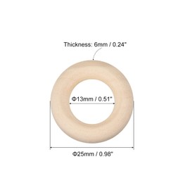 QUARKZMAN Pack of 50 Natural Wood Rings 25 mm (1 Inch) 6 mm Thick Smooth Unfinished Wooden Circles for Handmade Knitting Macrame Pendant