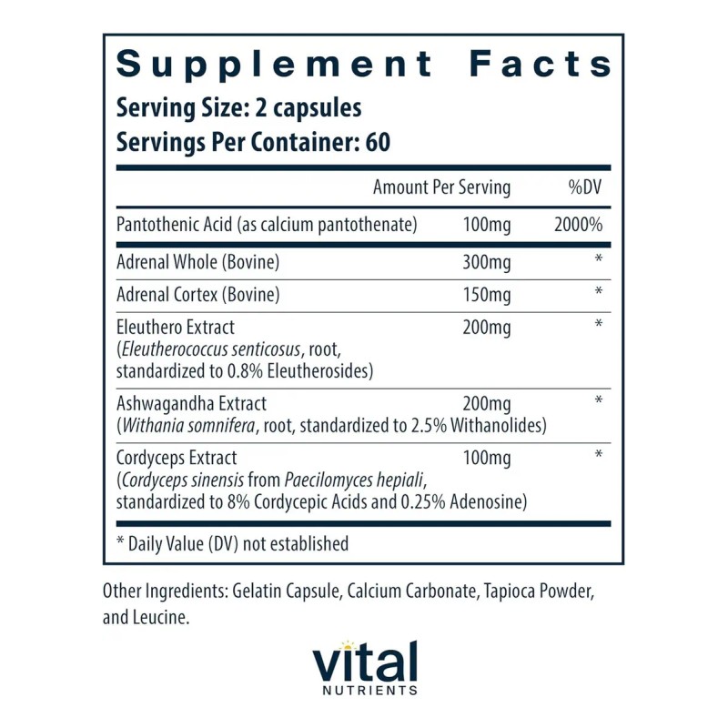 Vital Nutrients Adrenal Support Energía Y Estrés 120 Cáps Sabor
