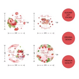 80pcs Strawberry Thank You Stickers, Sweet Fruit Theme Thank You Bridal Shower Stickers, Sweet High Tea Birthday Stickers, Strawberry Thank You Stickers for Girl Birthday Party Favors