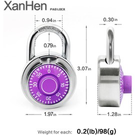 XanHen Combination Padlocks with Metal Body, Indoor Use for Gym Lockers & School Locker, ‌Purple, 1-Pack