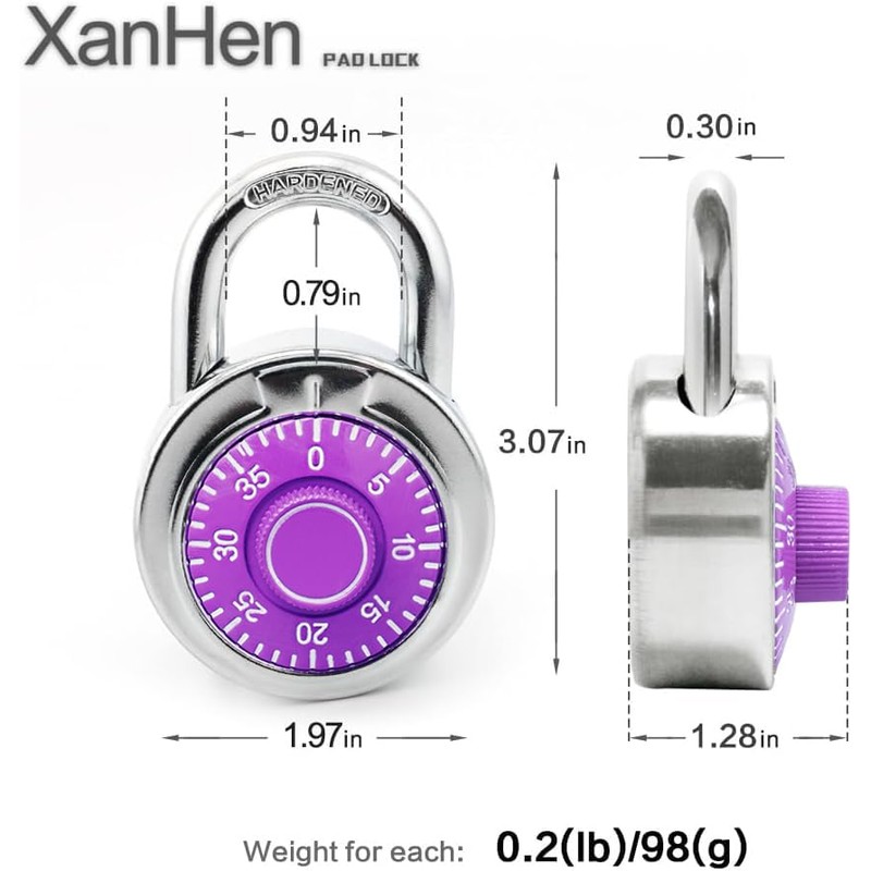 XanHen Combination Padlocks with Metal Body, Indoor Use for Gym