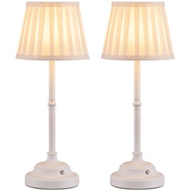 KDG Cordless LED Table Lamp Set of 2, Portables Fabric Shade Desk Lamps, 5000mAh Rechargeable Battery Powered Lighting, Dimmable Light for Dining Room, Bedroom, Bedside, Night Light, Balcony (Beige)