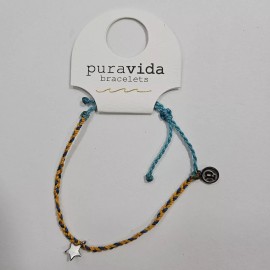 Pura Vida Bracelet Silver Star Braided Yellow & Light Blue