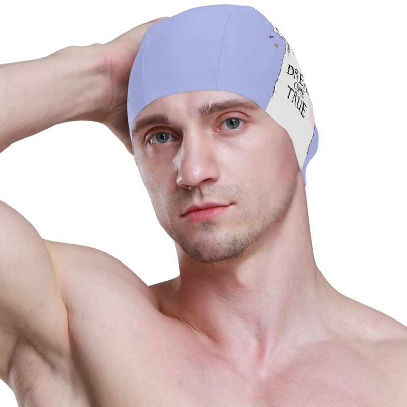 Dallonan Swimming Cap Funny Llama Rainbow Unicorn Unisex Adult Swim