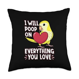 Poop On Everything You Love I Yellow Lutino Monk Parakeet Throw Pillow