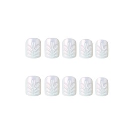 White Press on Nails Short Square Fake Nails 5D Gel Acrylic False Nails with Design Summer Splash Glue on Nails Stick on Nails Solid Nail Art Decoration for Women Girls Manicure 24 Pcs