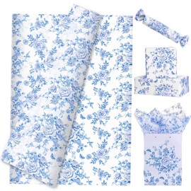 Pineraap 100 Sheets Blue Floral Tissue Paper, Chinoiserie Gift Wrapping Paper Blue Flower Butterfly Peony Printed Tissue Paper for Christmas Wedding Baby Shower Birthday Party Decor,14 x 20 Inch