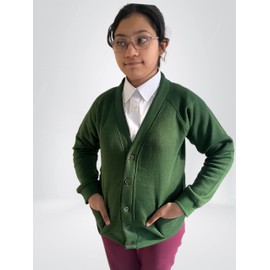 biyya® 2 Pack Girls School Cardigan Fleece Sweatshirt Long Sleeve Schoolwear School Uniform for Girls 5-14 Years (Green, 5-6 Years)