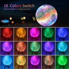 GDPETS Moon Lamp, Kids Night Light Galaxy Lamp 16 Colors Moon Light with Wood Stand - Remote & Touch Control USB Rechargeable Gift for Girls Lover Birthday - 4.8 inch