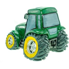 UDO Bremen GmbH beautiful money box, money box, money box, piggy bank, tractor with stoppers, hand-painted green