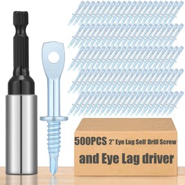 MorningRo 500 Pcs 2" Eye Lag Self Tapping Drilling Point Screw Zinc and 1pcs 2-5/8" Driver, Sturdy Eye Lag Self Drill Screw for Accommodates Jack Chain Ceiling Wire or Threaded Rod