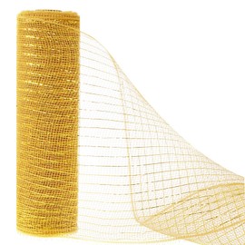 baotongle Fabric Mesh Roll Mesh Fabric Mesh Roll Mesh Ribbon Glitter Metallic Wrapping Ribbon for Tree Door DIY Project Wreaths Party Decorations Wrapping Craft(Golden Yellow, 10inchesx10Yard)