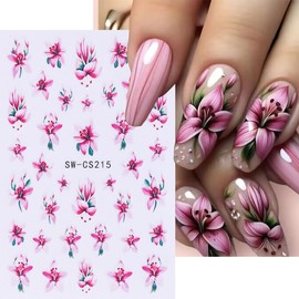 Spring Flower Nail Stickers for Nail Art - WLGDLH Butterflie Nail Art Stickers 3D Self Adhesive Nail Decals Multi-Color Floral Nail Art Supplies Stickers for Nails Art Decoration 4 Sheets