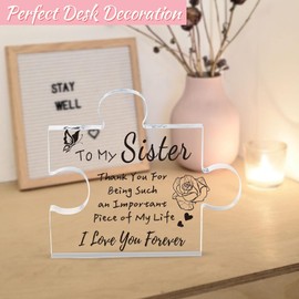 Yimofy Sister Gifts from Sister Acrylic Puzzle Piece Plaque for Sister, Birthday Gift Ideas Thanksgiving Day Gifts for Sister Acrylic Puzzle Piece Ornaments 4" x 4" Desk Decorations