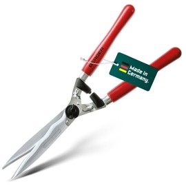 BERGER Professional Hedge Shear, Self-Sharpening 9.45" Steel Blades, Chrome-Plated Wavy Blades, 2 Sap Grooves to Prevent Sticking, Wood Handles, 4590