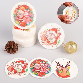 3 Pcs Biodegradable Wood Pulp Cellulose Compressed Cleaning Sponge Premium Kitchen Dishwashing Sponge Hanging Decorations for Christmas Tree Decorations, Kitchen, Bathroom and Surface Cleaning