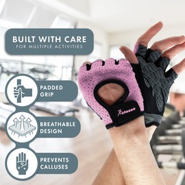 Actesso Breathable Fitness Gloves – Padded fingerless gloves for Biking, Cycling, Gym, Weightlifting (Pink, S)
