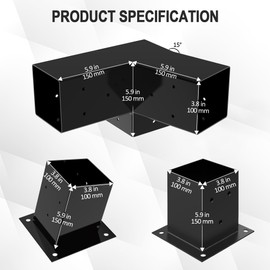Heavy Alloy Steel Pergola Slanted Roof Bracket Kit with 3-Way Brackets for 4"x 4" (Actual 3.6" X 3.6") Lumber， Roof Wall Mount Pergola Bracket Suitable for Pergolas,Porch- Includes Screws